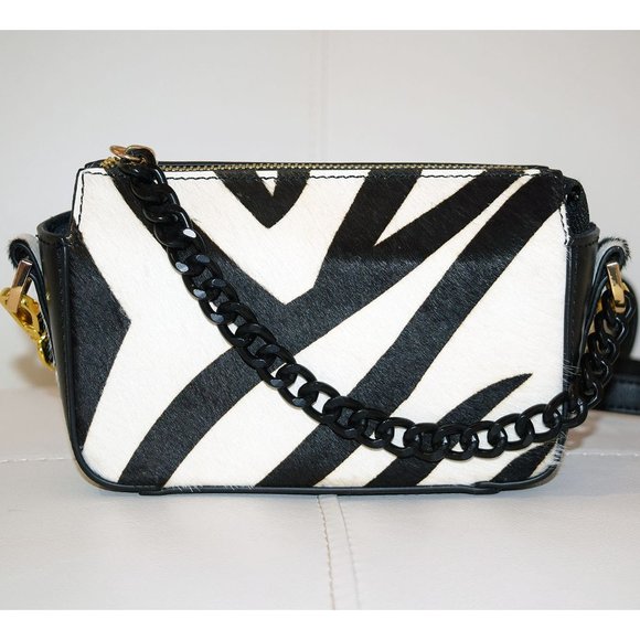 NEW TOPSHOP BRODY BOXY CROSSBODY BAG IN BLACK MULTI PRINT CALF HAIR - Picture 4 of 10